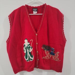 Vintage Southern Lady Womens Ugly Christmas Sweater Vest Size 2X Red Novelty
